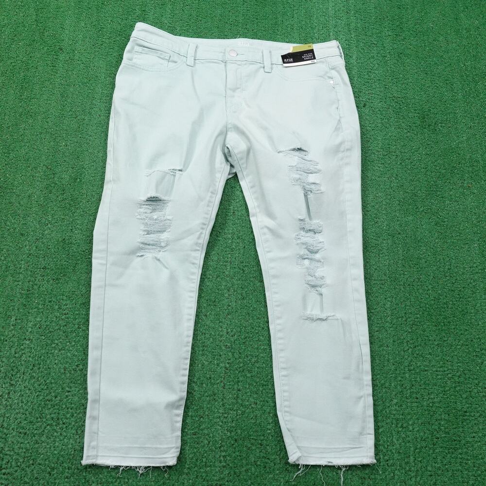 NWT ANA A NEW APPROACH MID-RISE SKINNY ANKLE AQUA‎ SMOKE Denim JEANS 14 NEW!